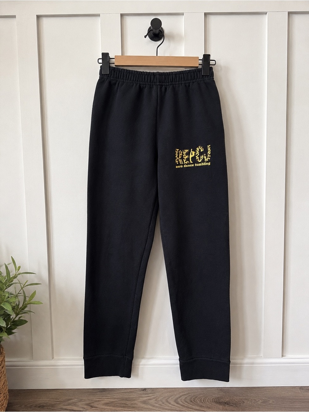 RE|CJ Black Sweatpants with leopard Logo